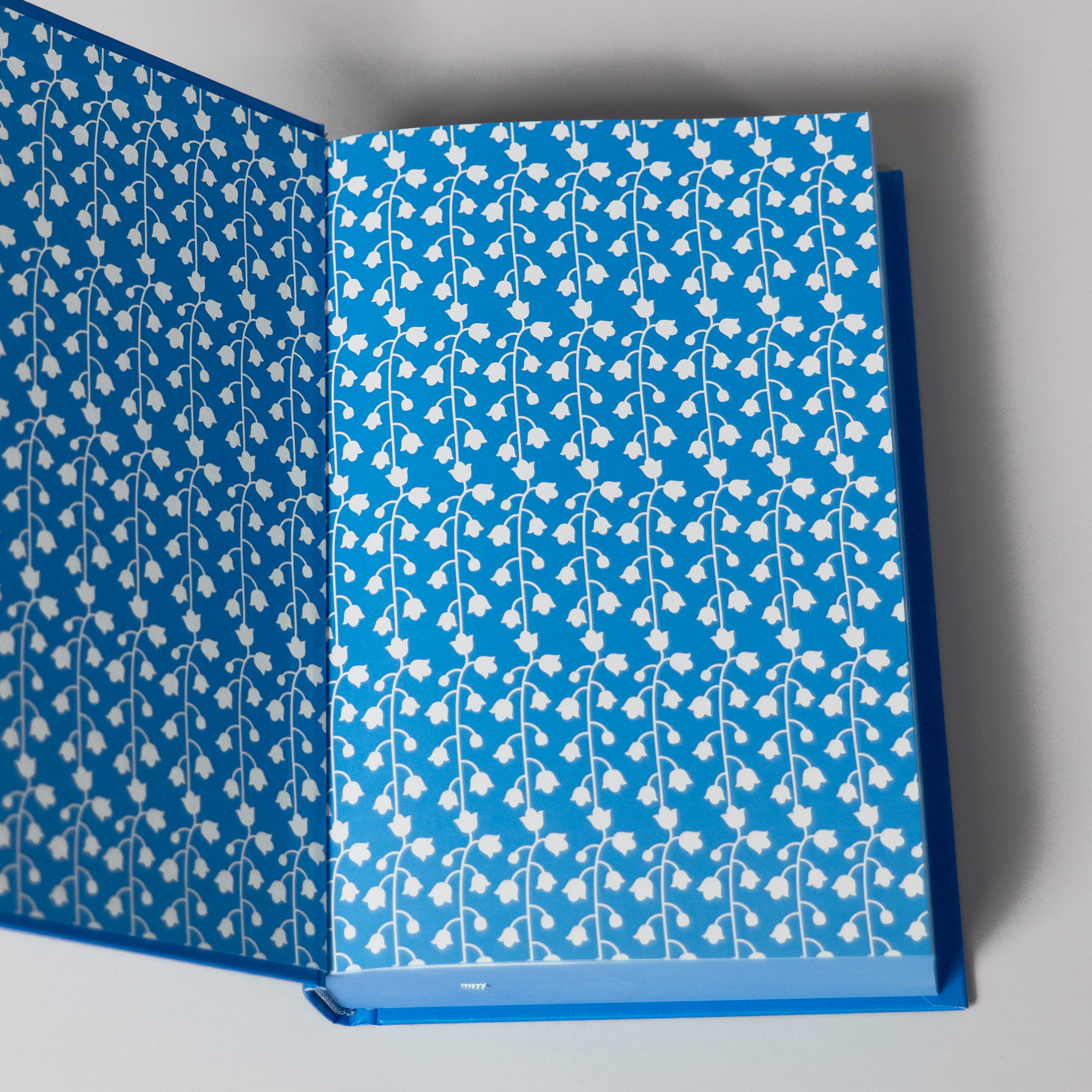The endpapers, featuring a repeating flower pattern.
